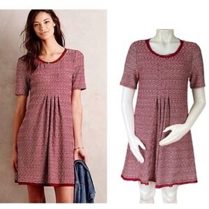 Maeve Anthropologie Dora Stretch Dress Burgundy Medium Flattering Mod Americana